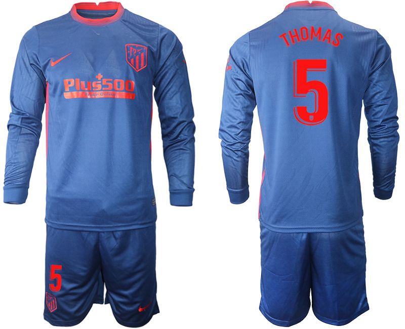 Men 2020-2021 club Atletico Madrid away long sleeves #5 blue Soccer Jerseys